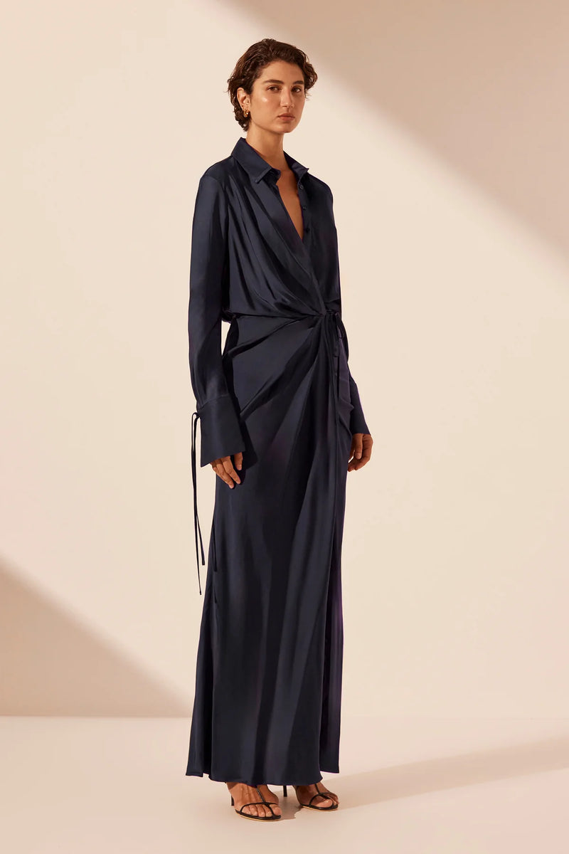 shae maxi dress SHAE DRAPED SHIRT MAXI DRESS – BURKEBOUTIQUE