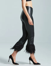 Load image into Gallery viewer, FAUX LEATHER FEATHER CROP FLARE