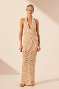 EMILIO HALTER OPEN BACK MAXI DRESS