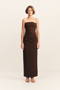 STRAPLESS DRAPED MAXI DRESS