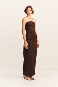 STRAPLESS DRAPED MAXI DRESS