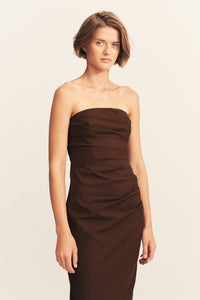 STRAPLESS DRAPED MAXI DRESS