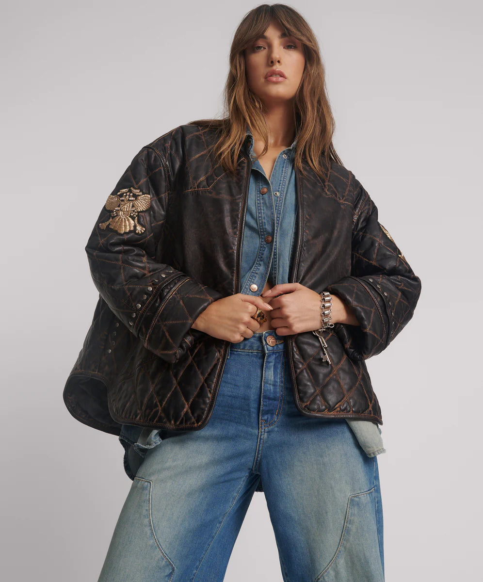 QUILTED STAR LEATHER JACKET