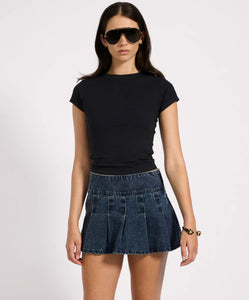 PLEATED MINI DENIM SKIRT