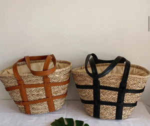 CROSS STITCH STRAW BAG