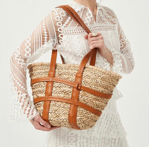 CROSS STITCH STRAW BAG