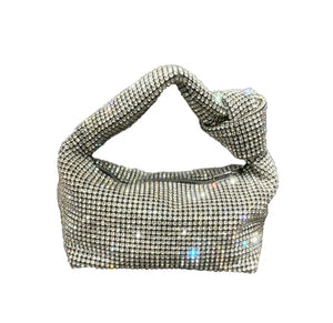 RHINESTONE KNOT EVENING BAG SILVER