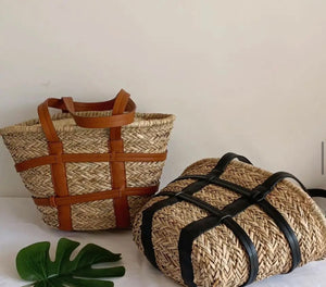 CROSS STITCH STRAW BAG