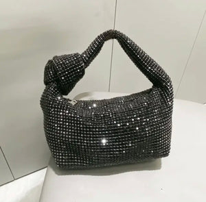 RHINESTONE KNOT EVENING BAG BLACK