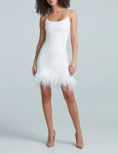 Load image into Gallery viewer, FAUX LEATHER FEATHER MINI DRESS
