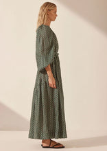 Load image into Gallery viewer, IDA LINEN LONG SLEEVE ONE SHOULDER TIERED MAXI DRESS

