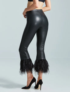 FAUX LEATHER FEATHER CROP FLARE