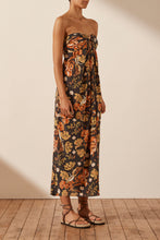 Load image into Gallery viewer, OKALA SILK STRAPLESS KNOT MIDI DRESS
