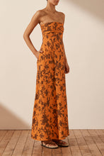 Load image into Gallery viewer, ULI LINEN CORDED STRAPLESS MAXI DRESS
