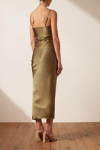 Load image into Gallery viewer, THALIA BIAS RUCHED MIDI DRESS

